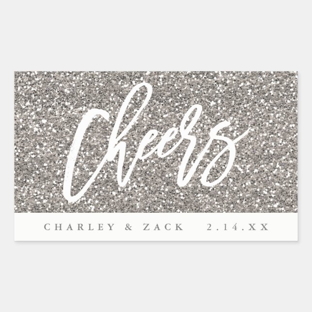 Cheers Sliver Glitter Mini Wine Champagne Label (Front)
