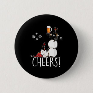 Cheers Snowman Beer And Wine Christmas  6 Cm Round Badge
