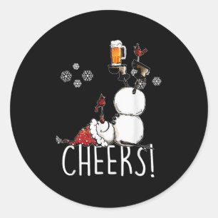 Cheers Snowman Beer And Wine Christmas Classic Round Sticker