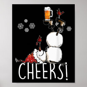 Cheers Snowman Beer And Wine Christmas  Poster