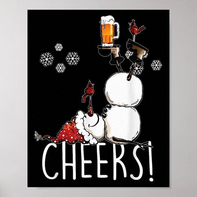 Cheers Snowman Beer And Wine Christmas  Poster (Front)