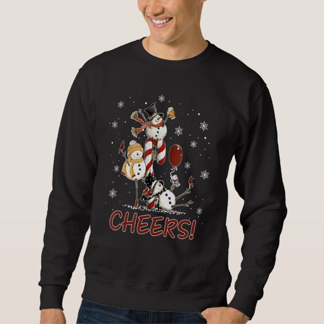 Cheers Snowman Shirt Beer Christmas Sweater Wine L (Front)
