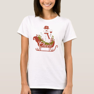 Cheers Snowman with Wine and Sled Christmas T-Shirt