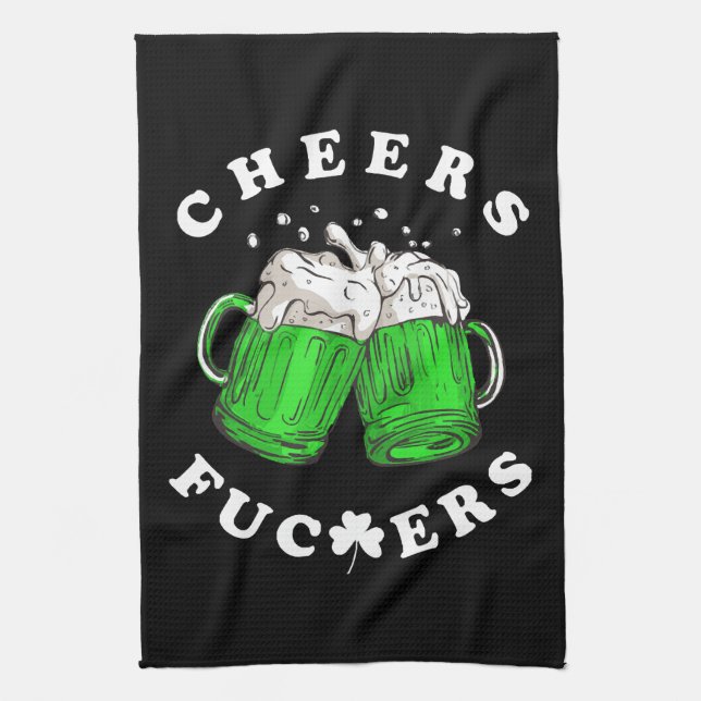 Cheers St Patricks Day Beer Drinking Funny Tea Towel (Vertical)