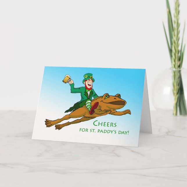 Cheers St. Patrick's Day Leprechaun Frog and Beer Card (Front)