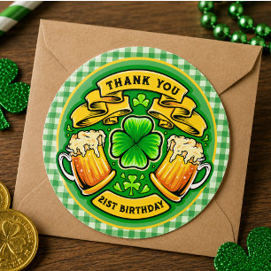 Cheers St. Patrick's Day Shamrock 21st Birthday Classic Round Sticker