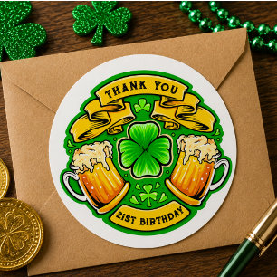 Cheers St. Patrick's Day Shamrock 21st Birthday Classic Round Sticker