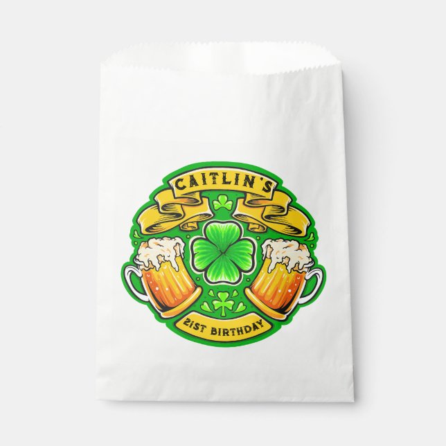 Cheers St Patricks Day Shamrock  21st Birthday  Favour Bag (Front)