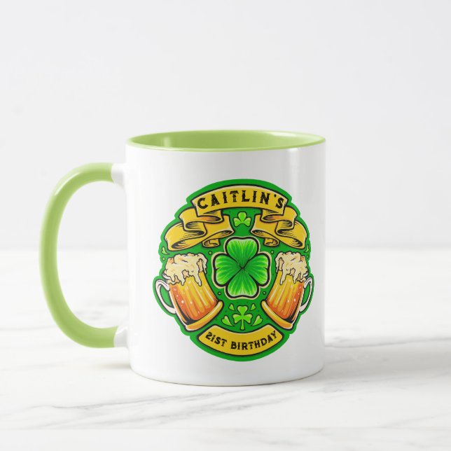 Cheers St Patricks Day Shamrock  21st Birthday  Mug (Left)