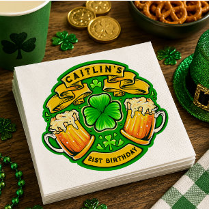 Cheers St Patricks Day Shamrock 21st Birthday Napkin