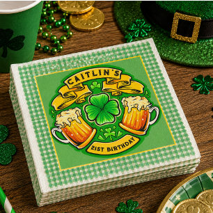 Cheers St Patricks Day Shamrock 21st Birthday Napkin