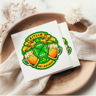 Cheers St Patricks Day Shamrock 21st Birthday Napkin