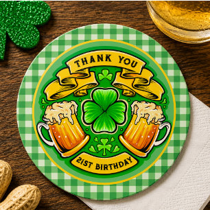 Cheers St. Patrick's Day Shamrock 21st Birthday  Round Paper Coaster