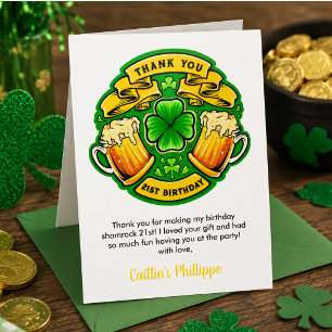 Cheers St. Patrick's Day Shamrock 21st Birthday Thank You Card