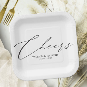 Cheers Stylish Black And White Wedding Paper Plate
