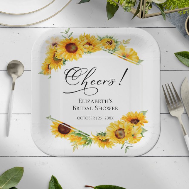 Cheers Sunflower Floral Fall Bridal Shower Paper Plate (Creator Uploaded)