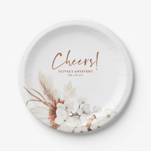 Cheers Terracotta White Floral Any Party Paper Plate