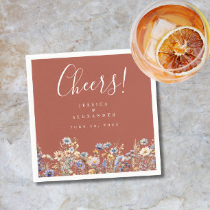 Cheers Terracotta Wildflowers Elegant Wedding Napkin