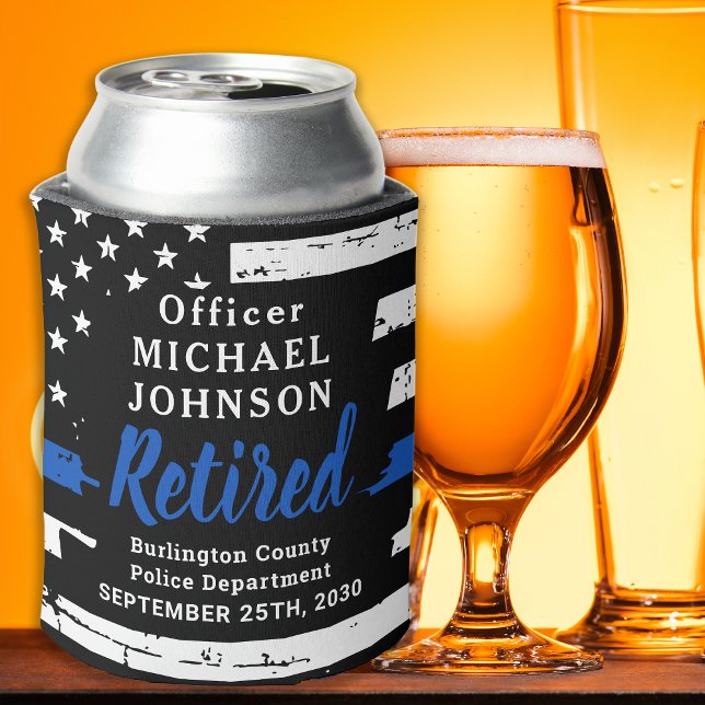 Cheers Thin Blue Line Flag Police Retirement Can Cooler (Creator Uploaded)