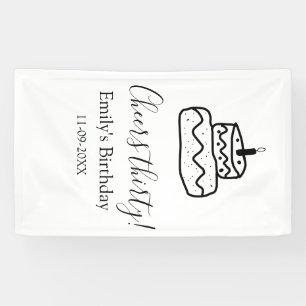 Cheers thirty birthday cake black scribble hand banner