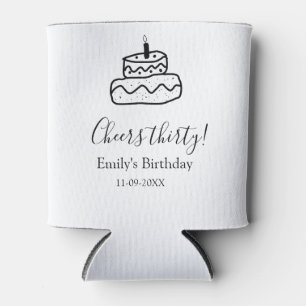Cheers thirty birthday cake black scribble hand can cooler