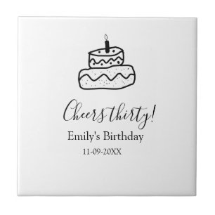 Cheers thirty birthday cake black scribble hand ceramic tile