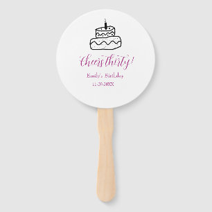 Cheers thirty birthday cake black scribble hand fan