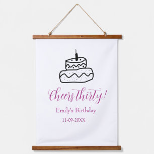 Cheers thirty birthday cake black scribble hand hanging tapestry