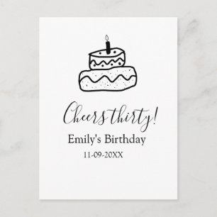 Cheers thirty birthday cake black scribble hand postcard