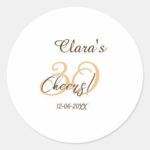Cheers thirty birthday charcoal brown orange bold  classic round sticker