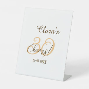 Cheers thirty birthday charcoal brown orange bold  pedestal sign