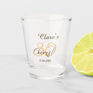 Cheers thirty birthday charcoal brown orange bold  shot glass