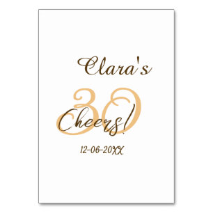Cheers thirty birthday charcoal brown orange bold table number