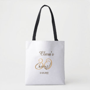 Cheers thirty birthday charcoal brown orange bold tote bag