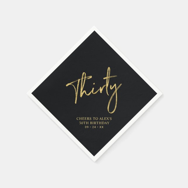Cheers Thirty | Modern Black 30th Birthday Party Napkin (Corner)