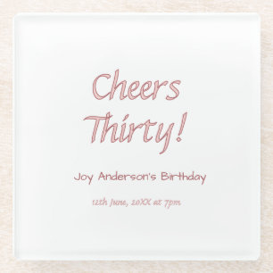 cheers thirty pink maron name trendy birthday simp glass coaster