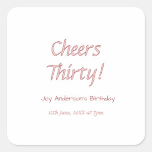 cheers thirty pink maron name trendy birthday simp square sticker