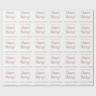 cheers thirty pink maron name trendy birthday simp wrapping paper