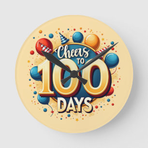 Cheers to 100 Days: Festive 100th Day of School Round Clock