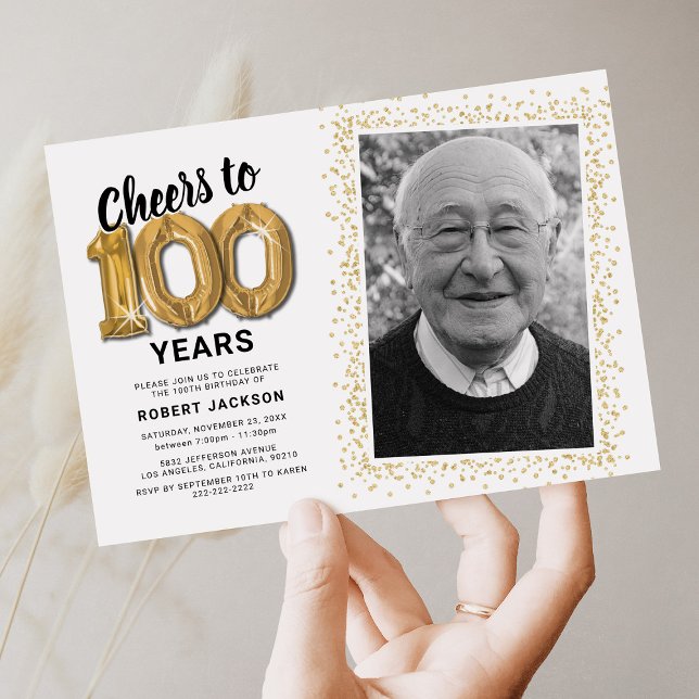 Cheers to 100 Years 100th Birthday Photo Invitation (Creator Uploaded)