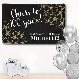 Cheers To 100 Years Black And Gold 100th Birthday Banner