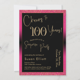 Cheers to 100 Years Surprise Birthday Party, Pink Invitation