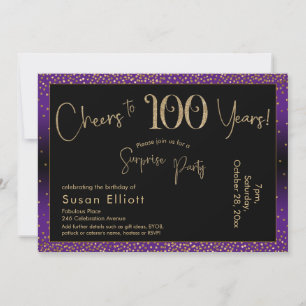 Cheers to 100 Years Surprise Birthday, Purple Invitation