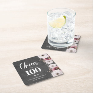Cheers to 100th Birthday Square Paper Coaster