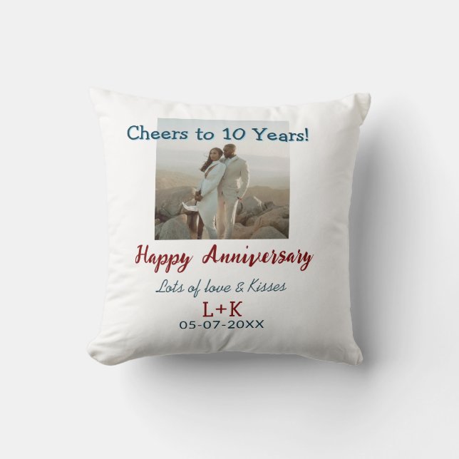 Cheers to 10 Years happy anniversary add photo dat Cushion (Front)