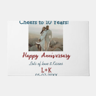 Cheers to 10 Years happy anniversary add photo dat Doormat