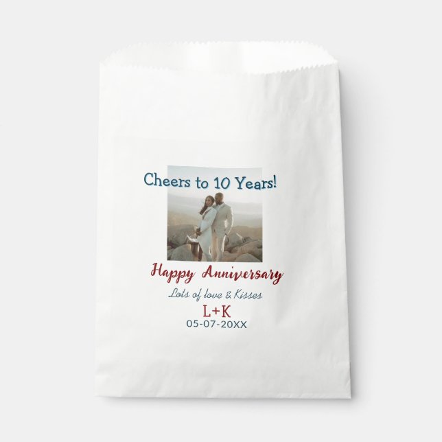 Cheers to 10 Years happy anniversary add photo dat Favour Bag (Front)