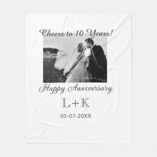 Cheers to 10 Years happy anniversary add photo dat Fleece Blanket