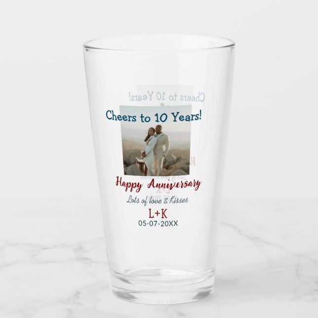 Cheers to 10 Years happy anniversary add photo dat Glass (Front)