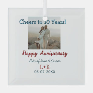 Cheers to 10 Years happy anniversary add photo dat Glass Tree Decoration